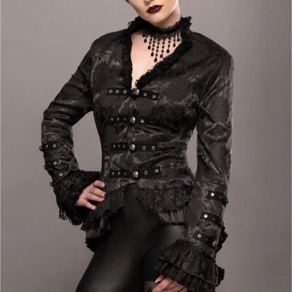 Hot Topic Hearts & Roses Black Brocade Gothic Victorian Jacket Women's 16 - Picture 2 of 10